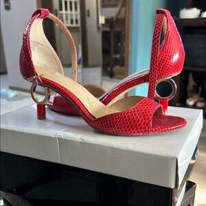 Red Open-Toe Heels with Ankle Strap